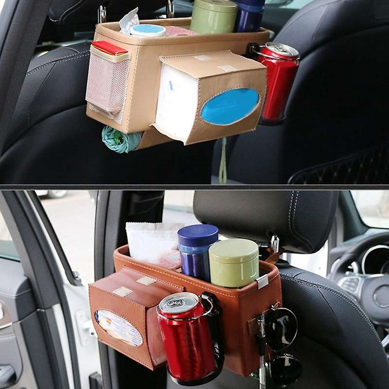 Car Back Seat Storage Bag Hanging Cup Holder Tissue Box Black+red