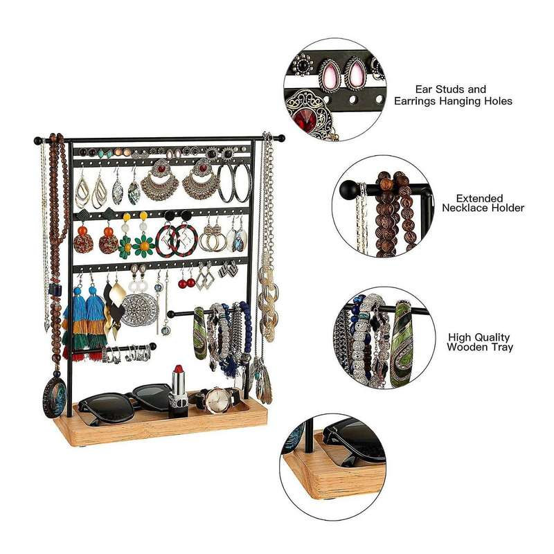 Earring Holder Display with 80 Holes Wooden Tray for Women Gifts