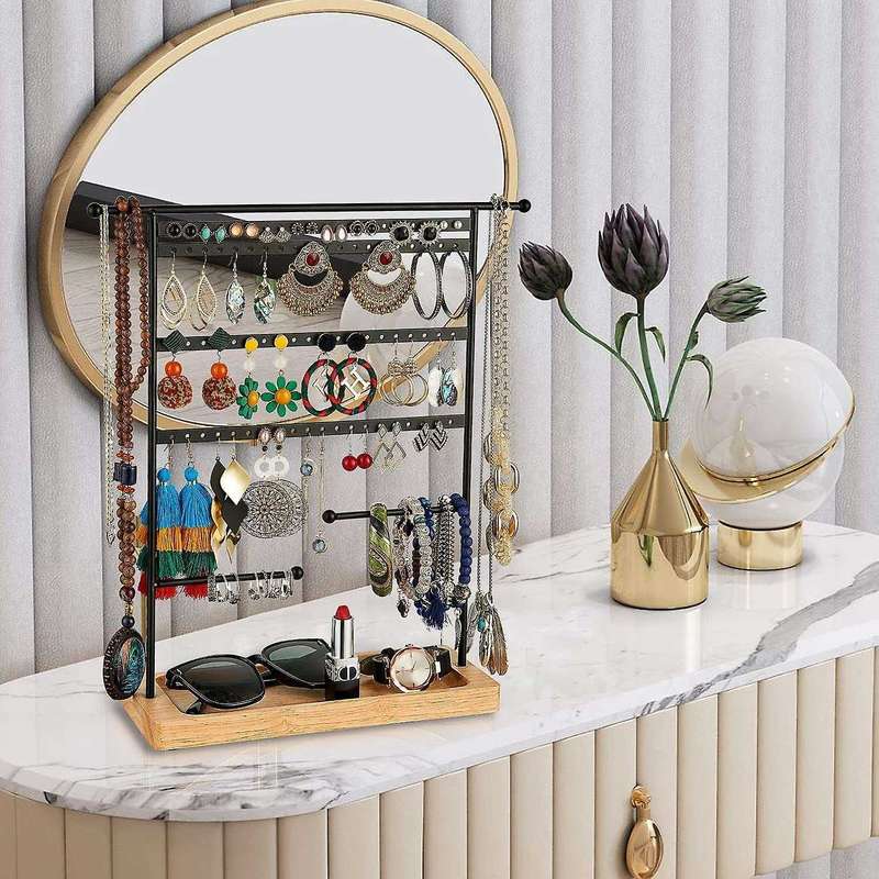 Earring Holder Display with 80 Holes Wooden Tray for Women Gifts