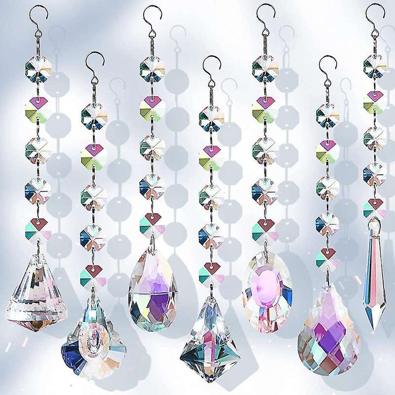 With Crystals, 7 Pcs Hanging Crystals Suncatchers for Windows,colored