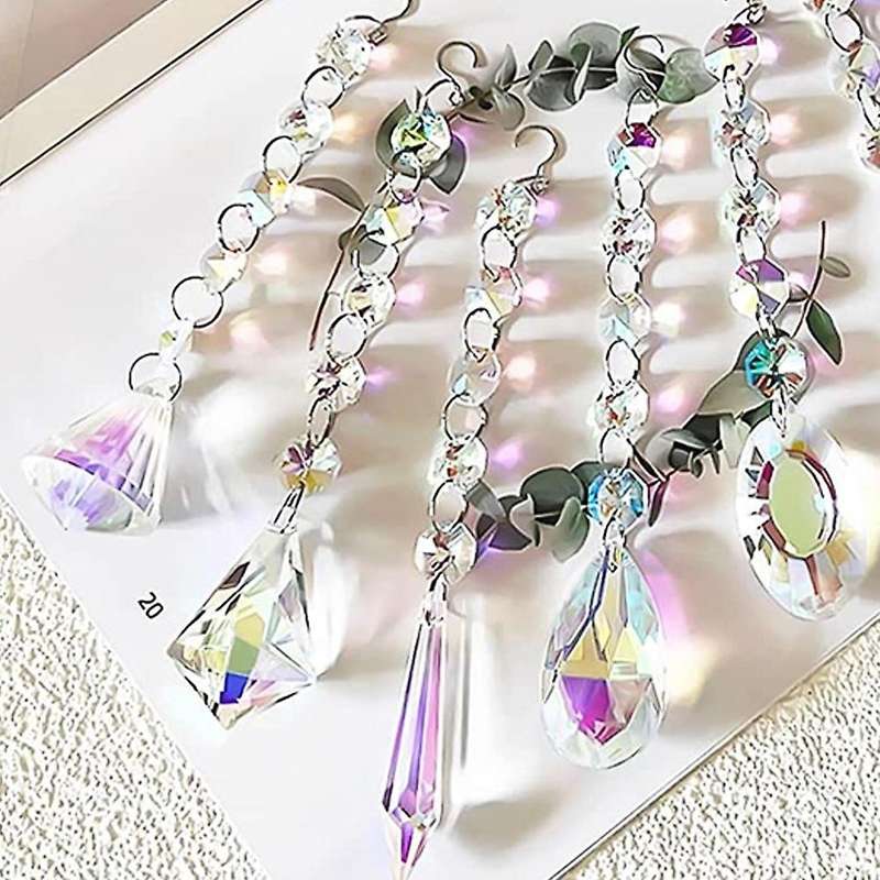 With Crystals, 7 Pcs Hanging Crystals Suncatchers for Windows,colored