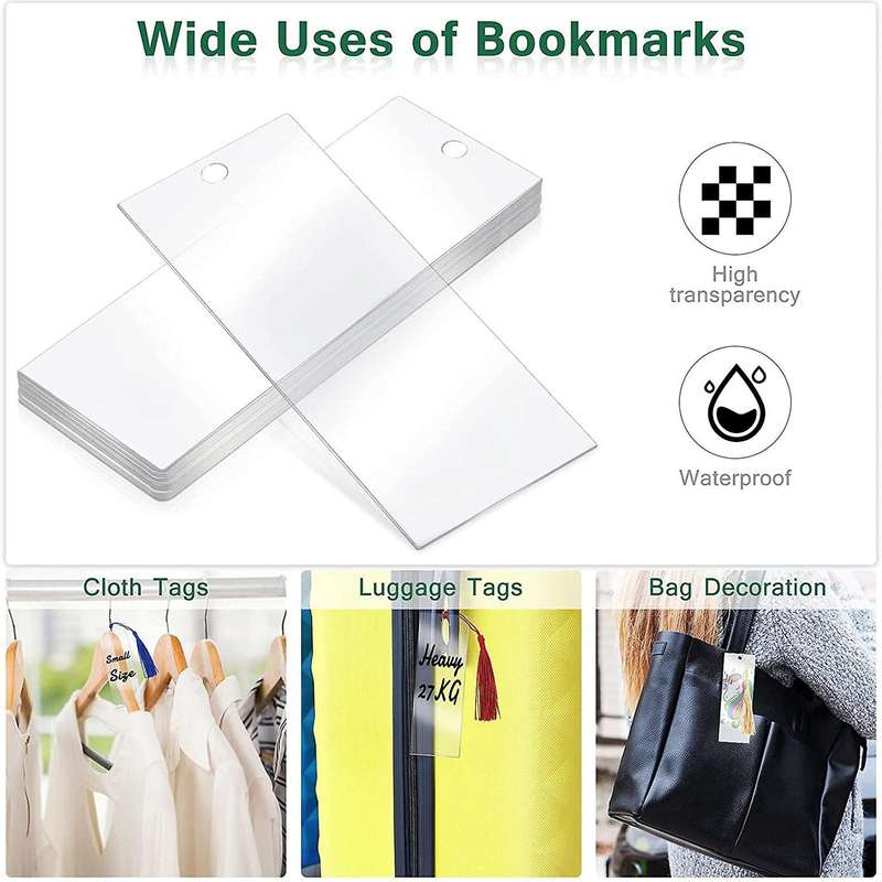 40pcs Acrylic Bookmark Blank Clear Diy Unfinished with Tassels