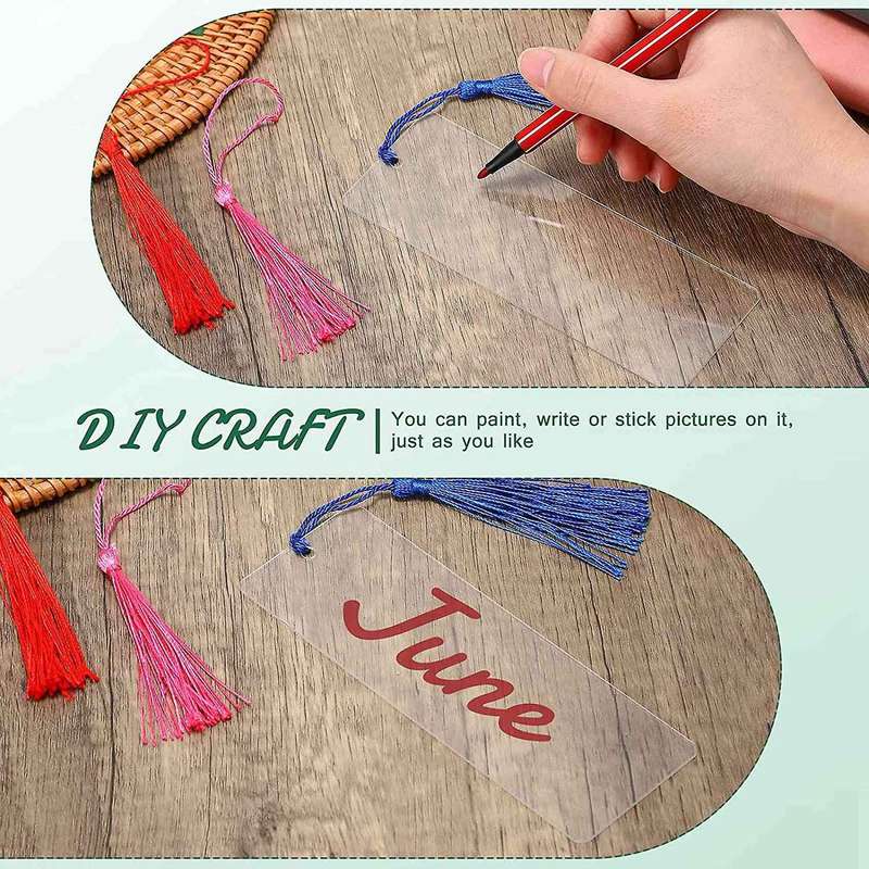 40pcs Acrylic Bookmark Blank Clear Diy Unfinished with Tassels