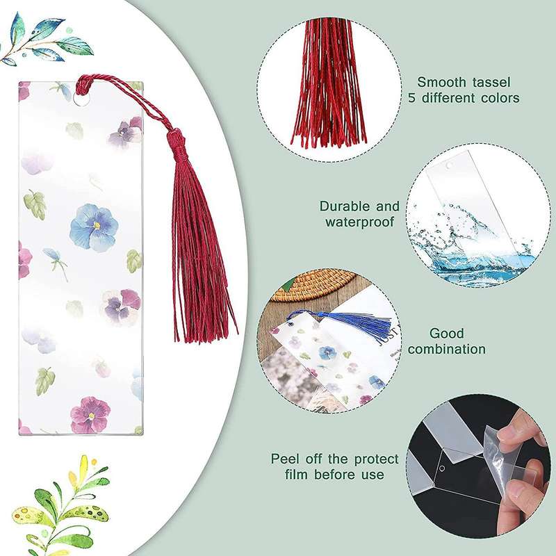 40pcs Acrylic Bookmark Blank Clear Diy Unfinished with Tassels