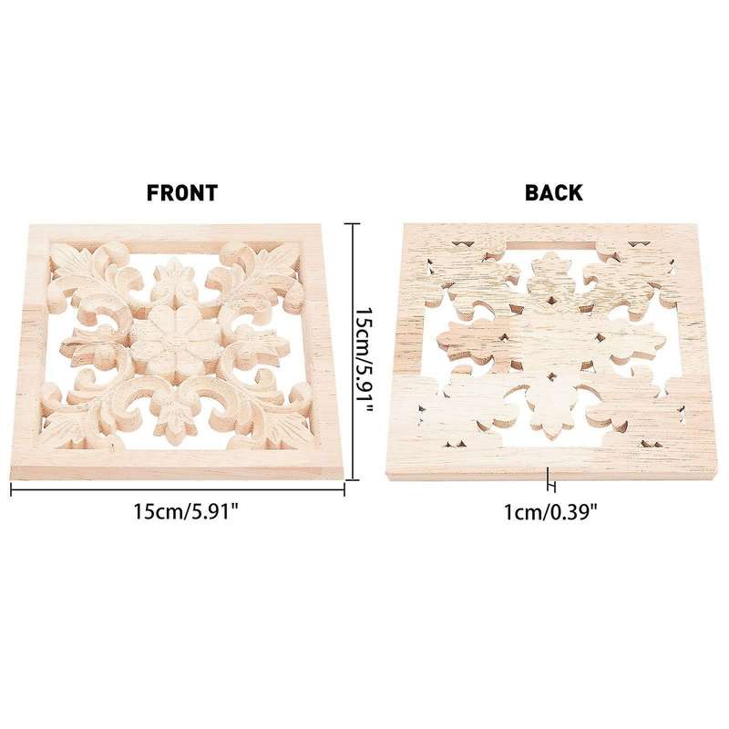 4pcs Wood Carved Applique Frame Onlay Unpainted Furniture for Cabinet
