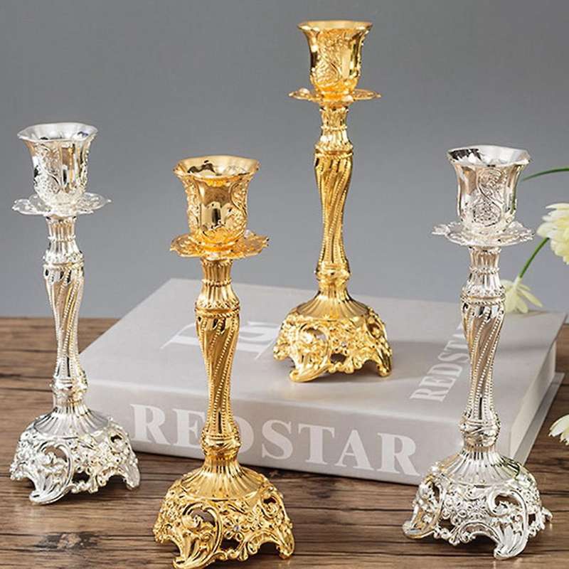 2pcs Metal Candle Holders Wedding Candlestick Home Decor Gold S