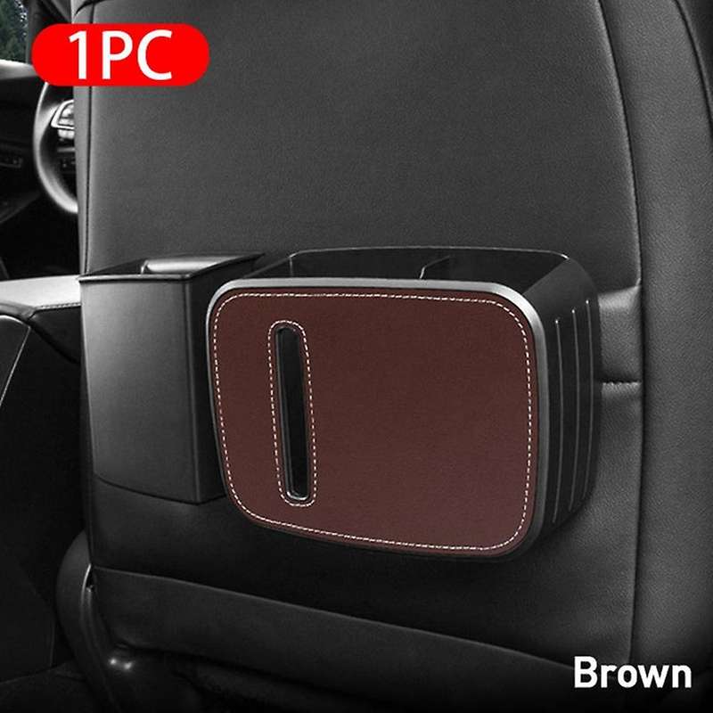 Universal Car Seat Back Storage Box Trash Can Car Beverage Rack Brown
