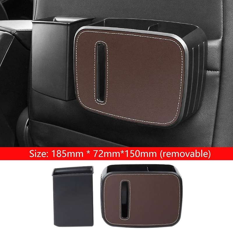 Universal Car Seat Back Storage Box Trash Can Car Beverage Rack Brown