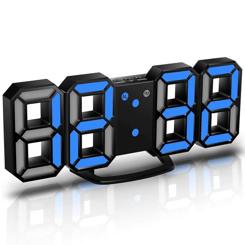3d Led Alarm Clock with 3 Adjustable Brightness Blue Digital