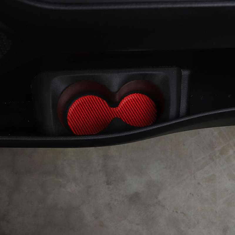 Door Cup Holder Mats for Dodge Ram 1500 2018-2022, Red Carbon Fiber