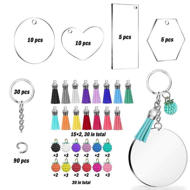 210 Pcs Acrylic Keychain Blank Kit,4 Shapes Of Acrylic Clear Blanks