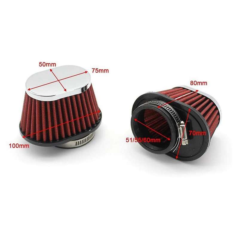 2pcs Universal Round Tapered Car Motorcycle Air Filter 51mm-red