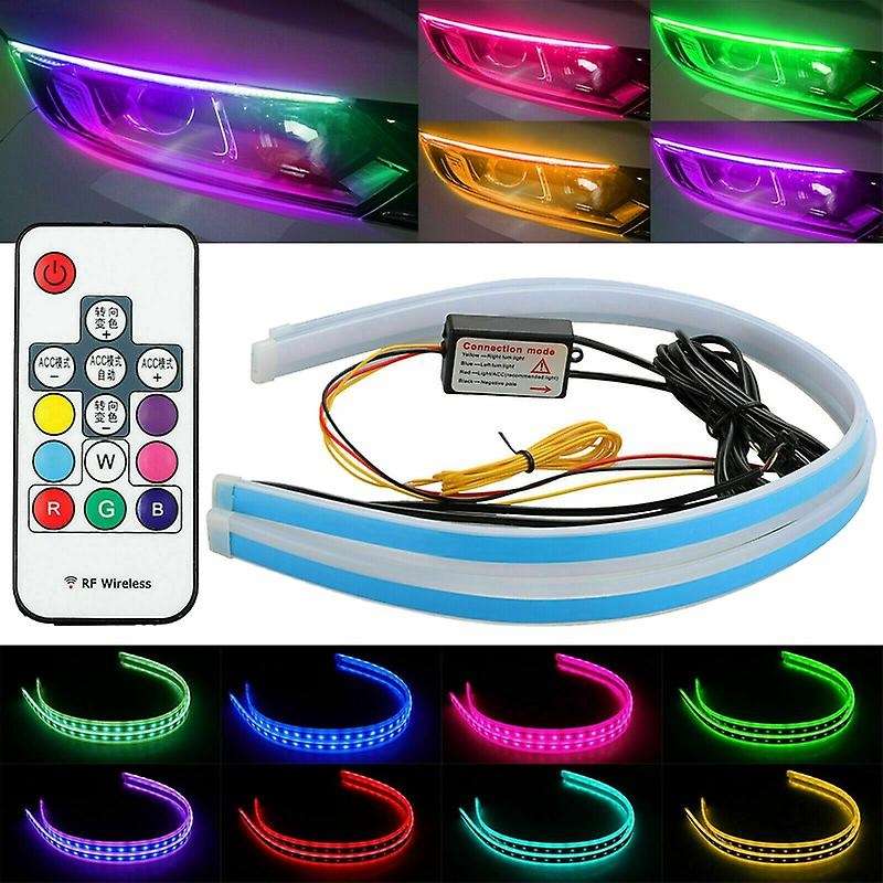 2x Rgb 60cm Remote Control Led Daytime Turn Signal Guide Strip Lights