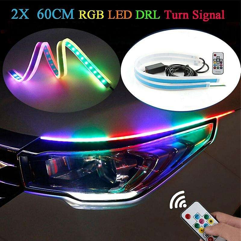 2x Rgb 60cm Remote Control Led Daytime Turn Signal Guide Strip Lights