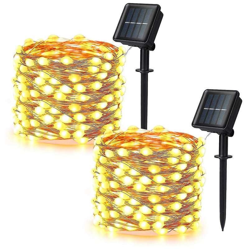 2 Pack 33ft 100 Led Lamp Beads Solar String Lights Outdoor,warm White
