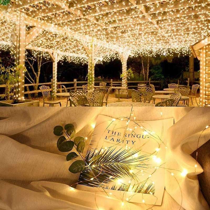 2 Pack 33ft 100 Led Lamp Beads Solar String Lights Outdoor,warm White