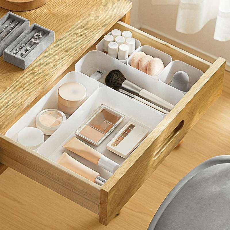 1 Set White Drawer Organizer Storage Box Case for Utensil Cosmetic