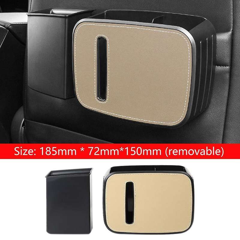 Universal Car Seat Back Storage Box Trash Can Car Beverage Rack Beige