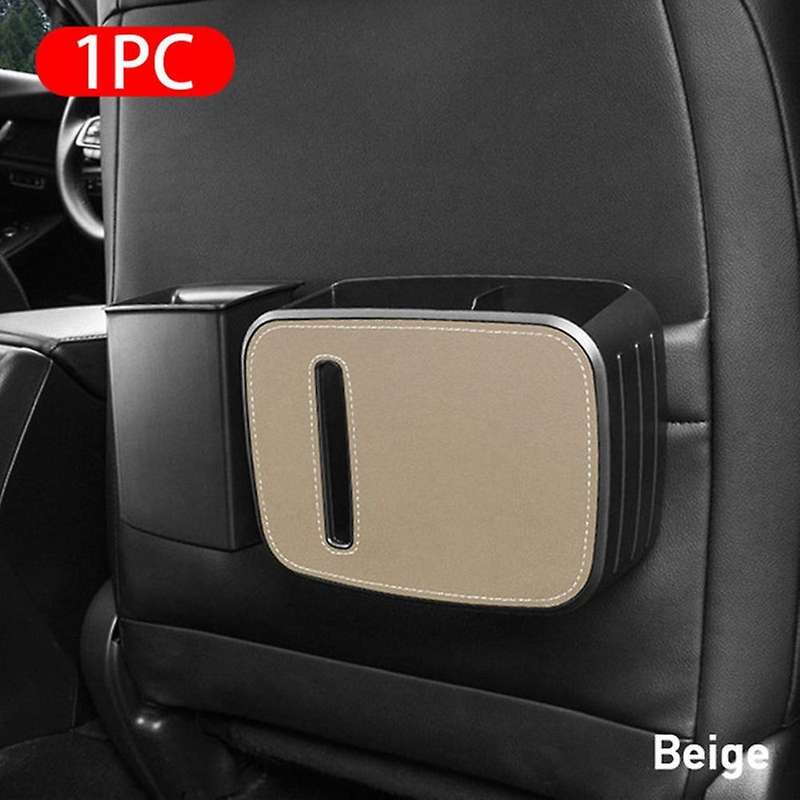 Universal Car Seat Back Storage Box Trash Can Car Beverage Rack Beige