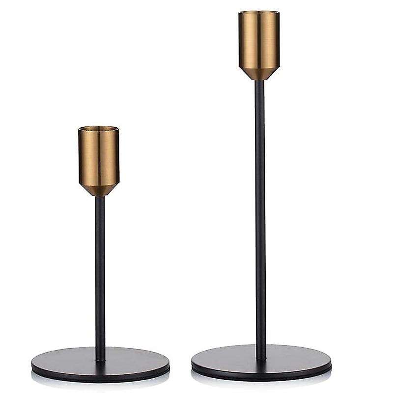Candle Holders, 2 Pcs Gold & Black Brass Candlestick Holders Set