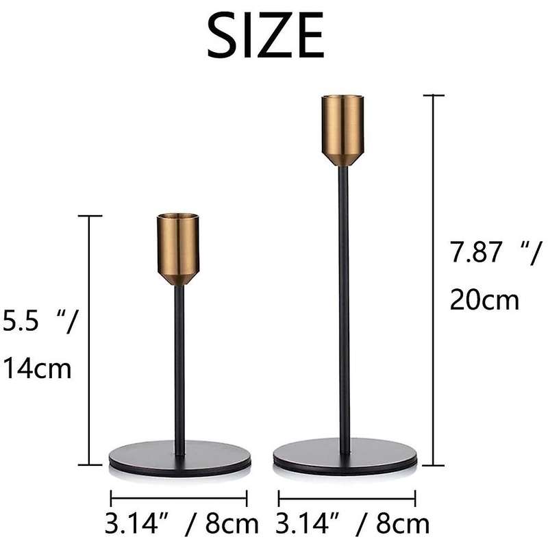 Candle Holders, 2 Pcs Gold & Black Brass Candlestick Holders Set