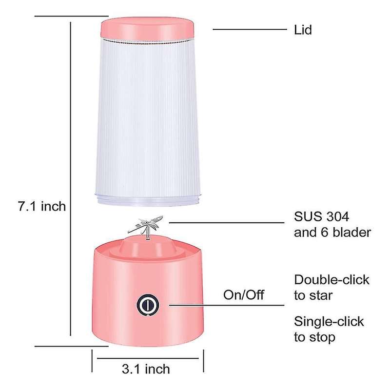 Portable Blender, Usb Mixer with 6 Blades,personal Size Cup (pink)