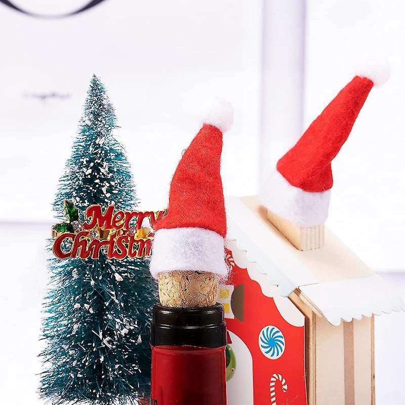 Christmas Mini Red Santa Claus Hats Wine Bottle Caps Decorations