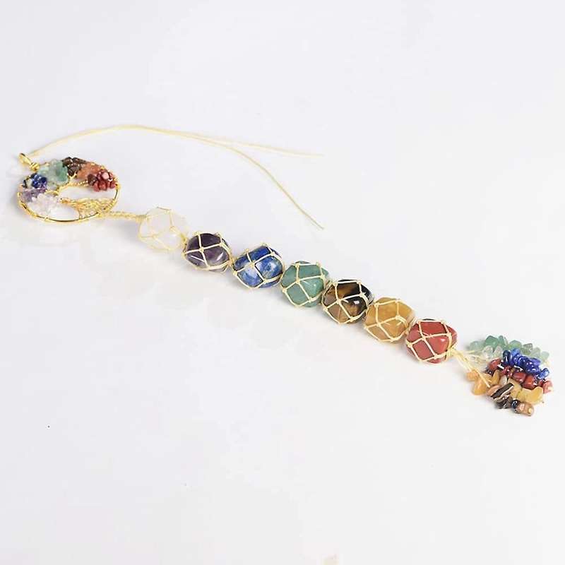 Handmade 7 Chakra Stones Healing Crystal Tree Hanging Gold