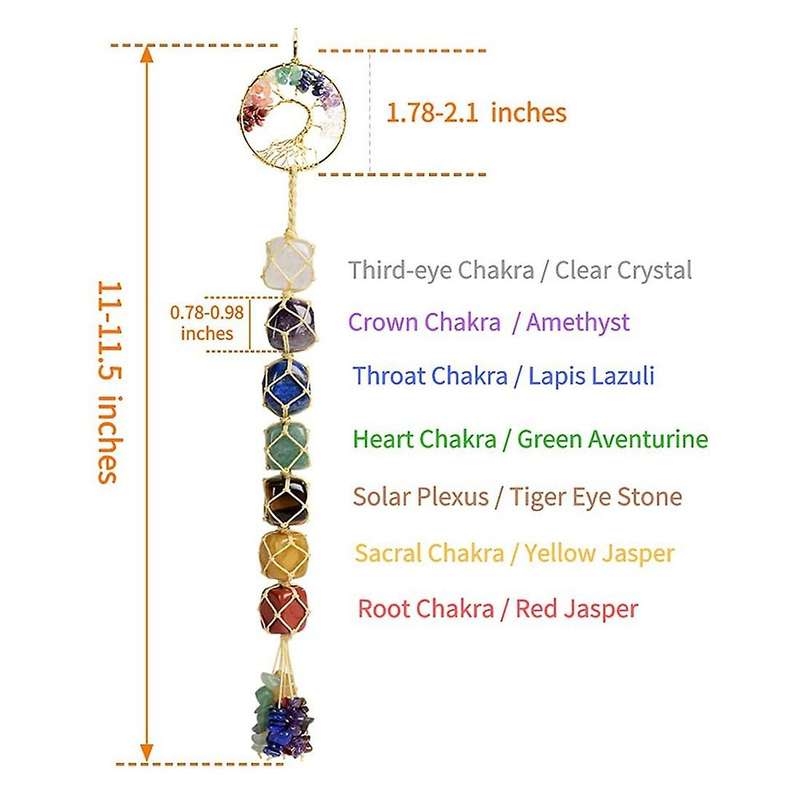 Handmade 7 Chakra Stones Healing Crystal Tree Hanging Gold