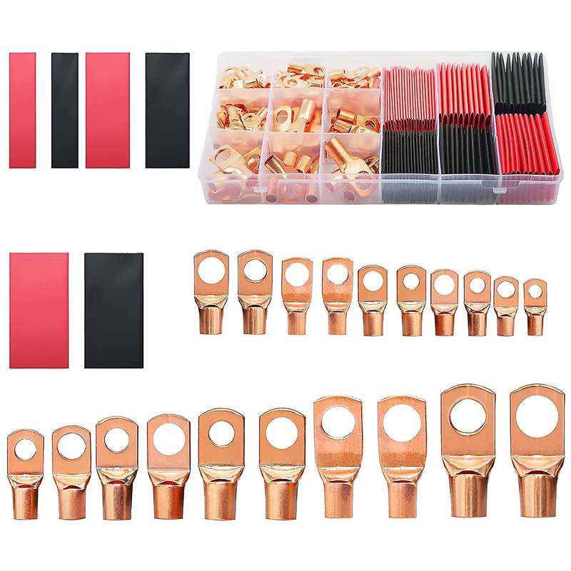 150 Pcs Copper Wire Terminal Connectors, Awg 2 4 6 8 10 12 Ring Lug