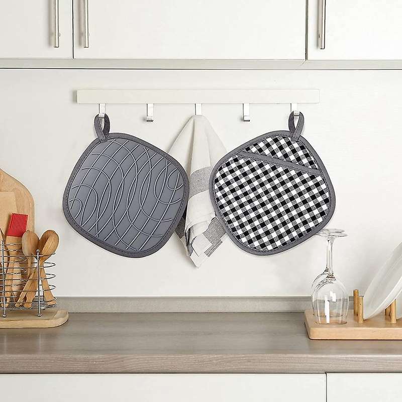 4 Pieces Silicone Pot Holders Oven Hot Pads with Pockets for Kitchen