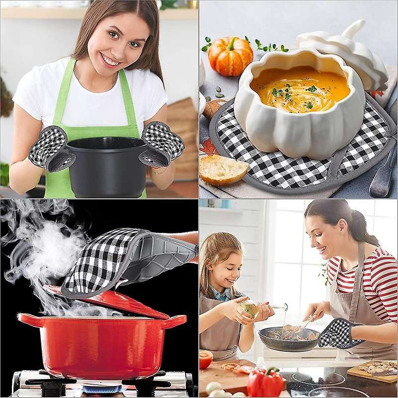 4 Pieces Silicone Pot Holders Oven Hot Pads with Pockets for Kitchen