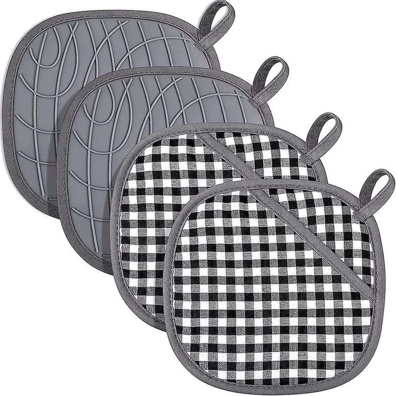 4 Pieces Silicone Pot Holders Oven Hot Pads with Pockets for Kitchen