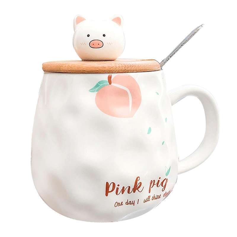 Cartoon Wooden Cover Piglet Scrub Potbelly Ceramic Cup Creative Mug A