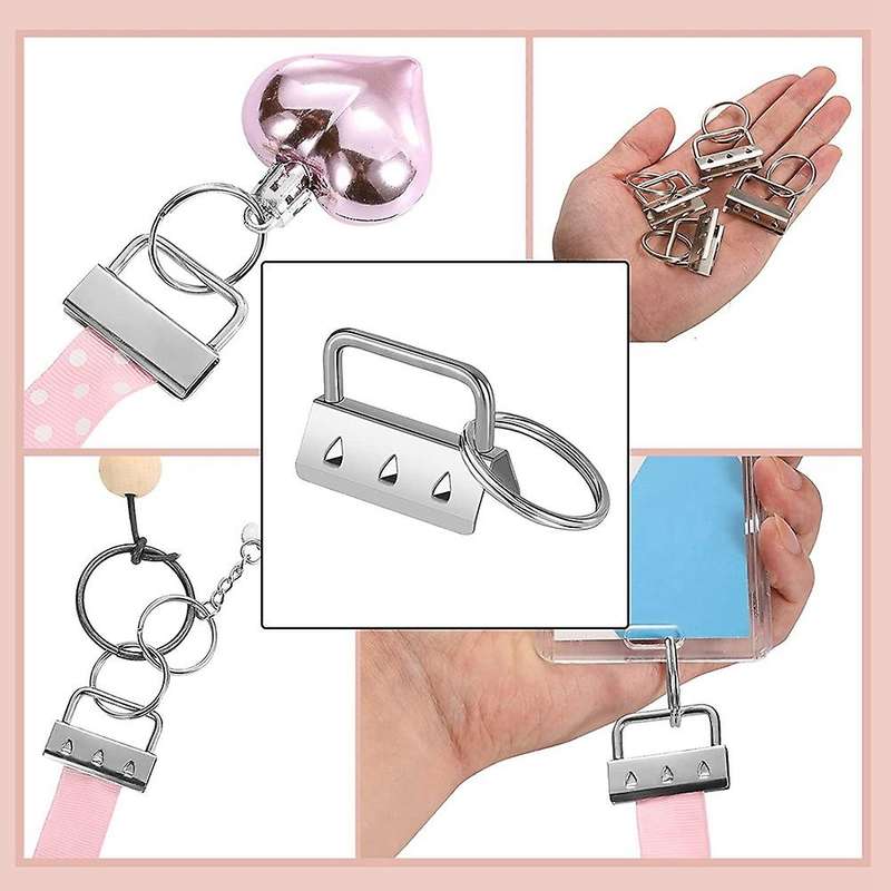 50pcs Key Fob Hardware with Split Rings Set for Wristlet Clamp