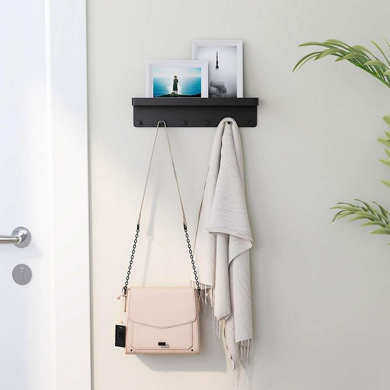 6 Hooks Wall Rack Shelf Clothes Towel Coat Hanger Key Chain Shelf