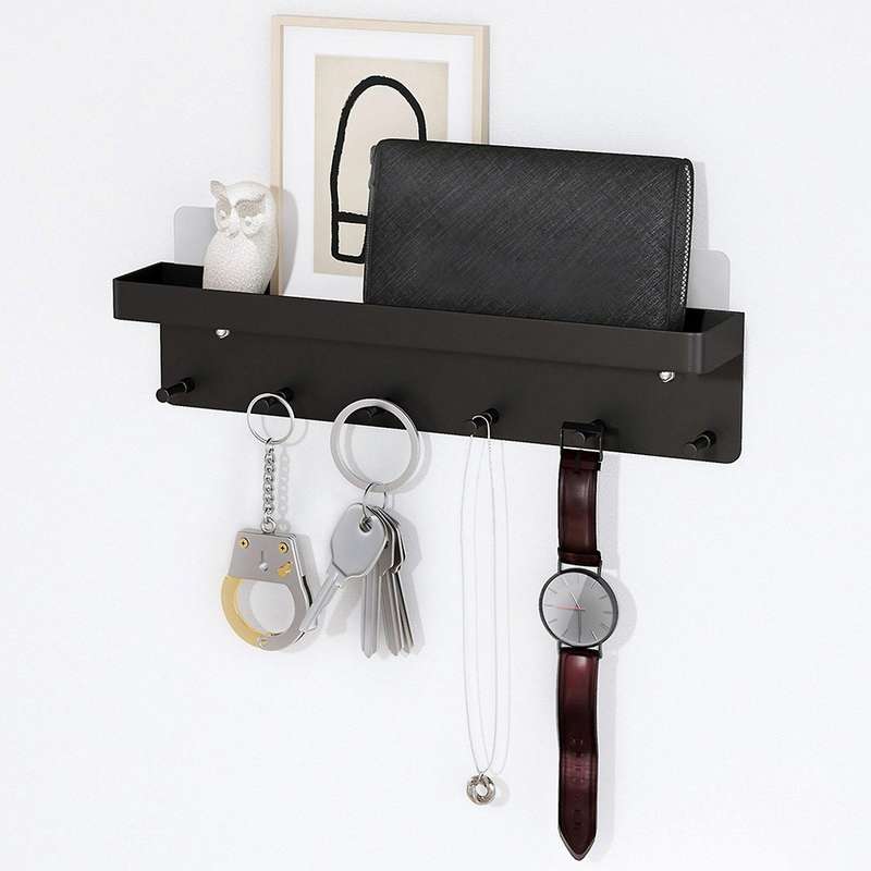6 Hooks Wall Rack Shelf Clothes Towel Coat Hanger Key Chain Shelf