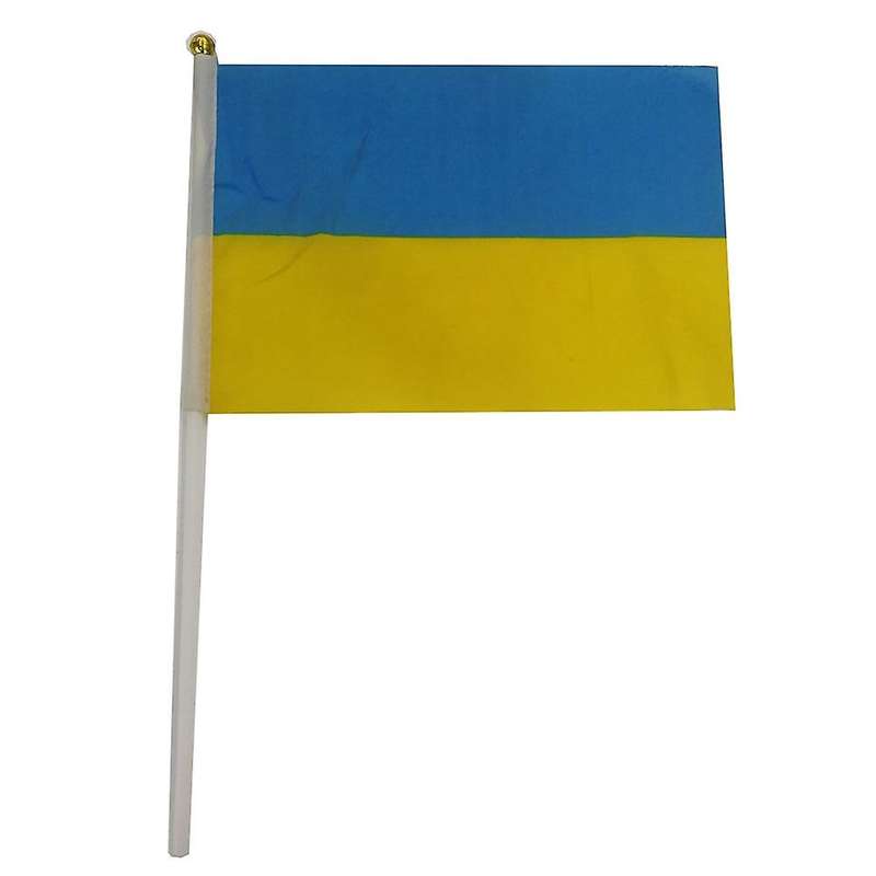 100pcs Ukraine Stick Flag, 14x21cm Handheld Mini Flag with White Pole