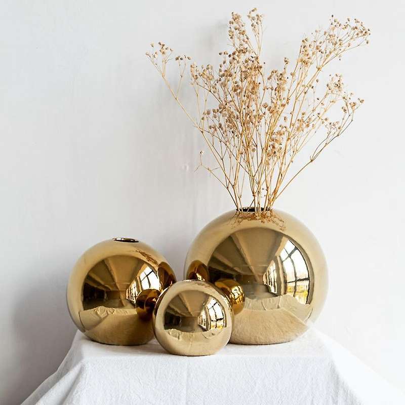 Nordic Gold Electroplating Ceramic Vase Spherical Home Decoration A
