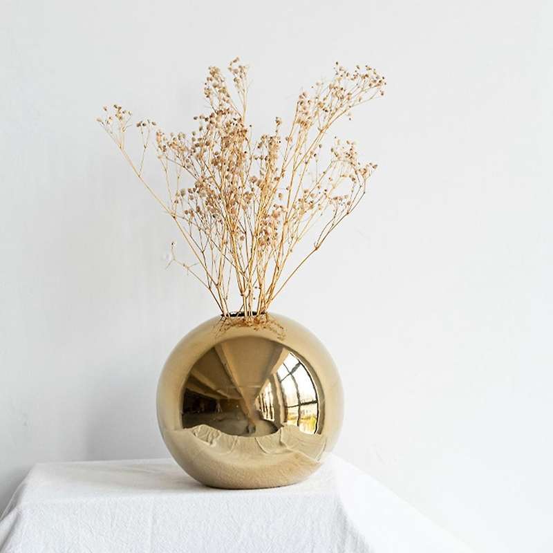 Nordic Gold Electroplating Ceramic Vase Spherical Home Decoration A