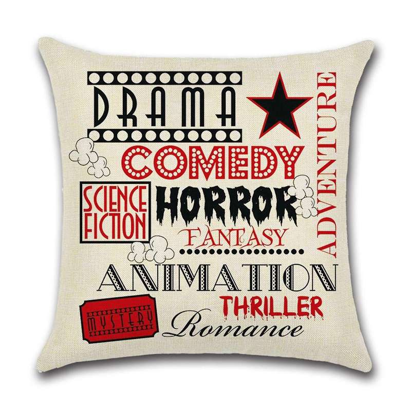 4 Pcs Movie Theater Cinema Pillowcase Linen Pillow Cover Home Decor