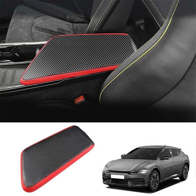 Car Carbon Fiber Center Console Lid Armrest Box Leather Pad -red