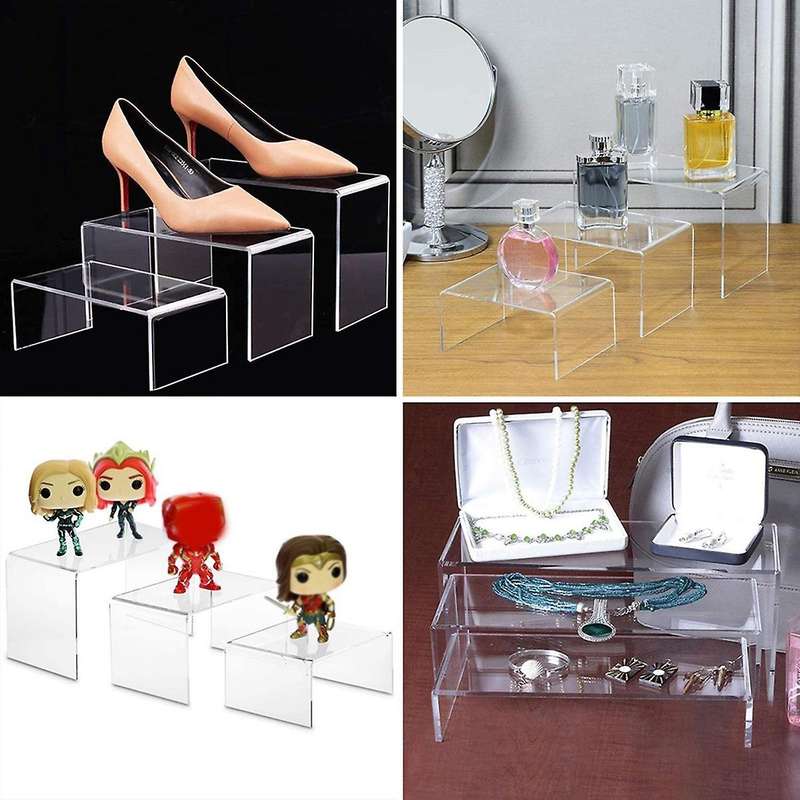 Acrylic Display Risers, Clear Rectangle Stands Shelf for Display 6pcs