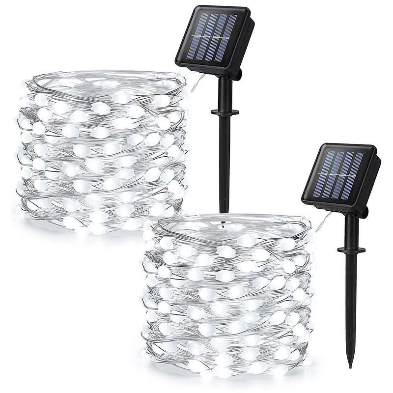 2 Pack 33ft 100 Led Lamp Beads Solar String Lights Outdoor,cool White