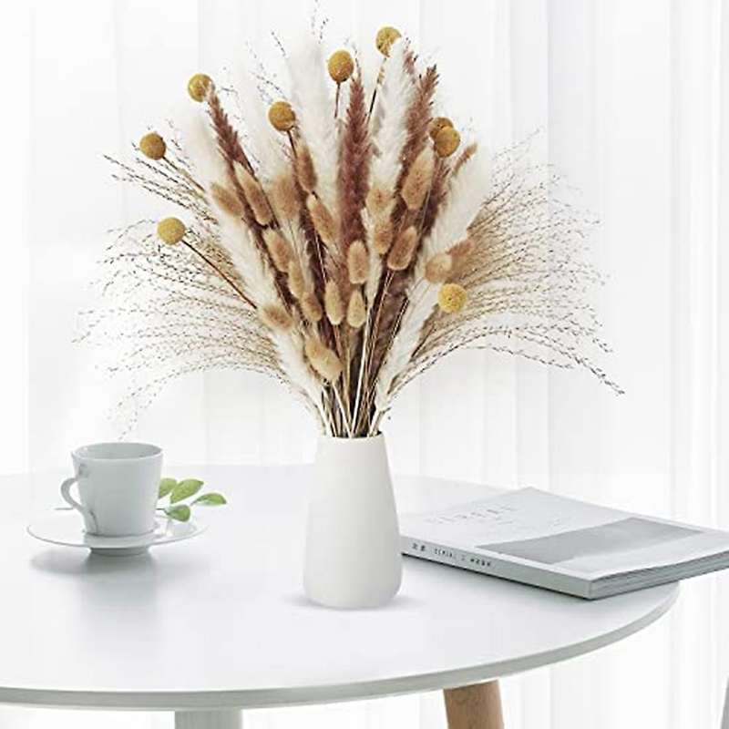 100pcs Pampas Grass,natural Dried Pampas Grass - Fluffy Stem Bouquet