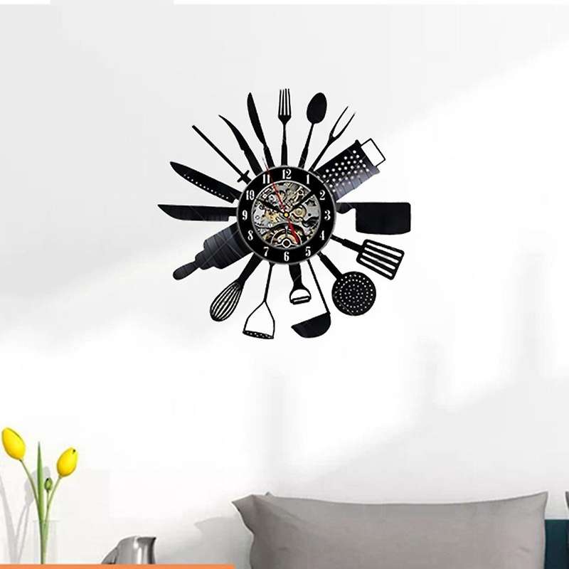 Cutlery Vinyl Record Wall Modern Design Spoon Fork Decorative Clock