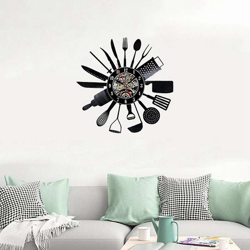 Cutlery Vinyl Record Wall Modern Design Spoon Fork Decorative Clock