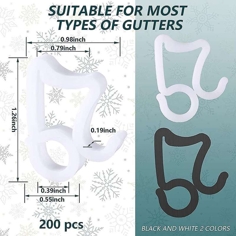 200 Pieces Christmas Light Clips Mini Gutter Hang Hooks White Black