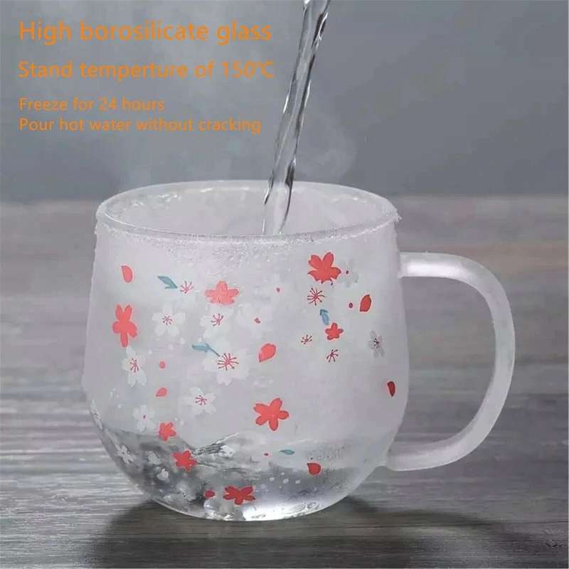 Sakura Glass Mug with Tea Infuser Filter&lid Cherry 300ml Glasses