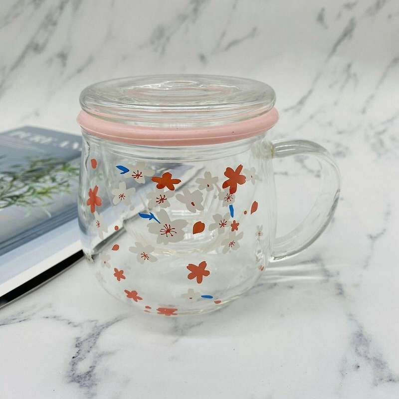 Sakura Glass Mug with Tea Infuser Filter&lid Cherry 300ml Glasses